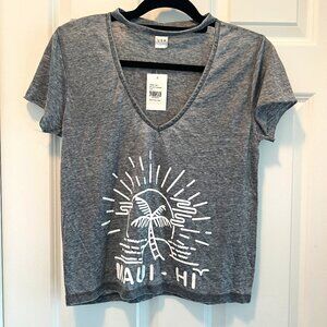 Cropped Tee, Maui, Hawaii, Fun Neck Design, Short Sleeve, Charcoal Gray w/White
